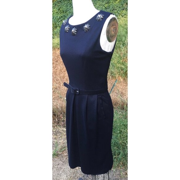 Eva Franco Metal embellished Dress Sz 4 navy metal belted stars - Picture 5 of 6